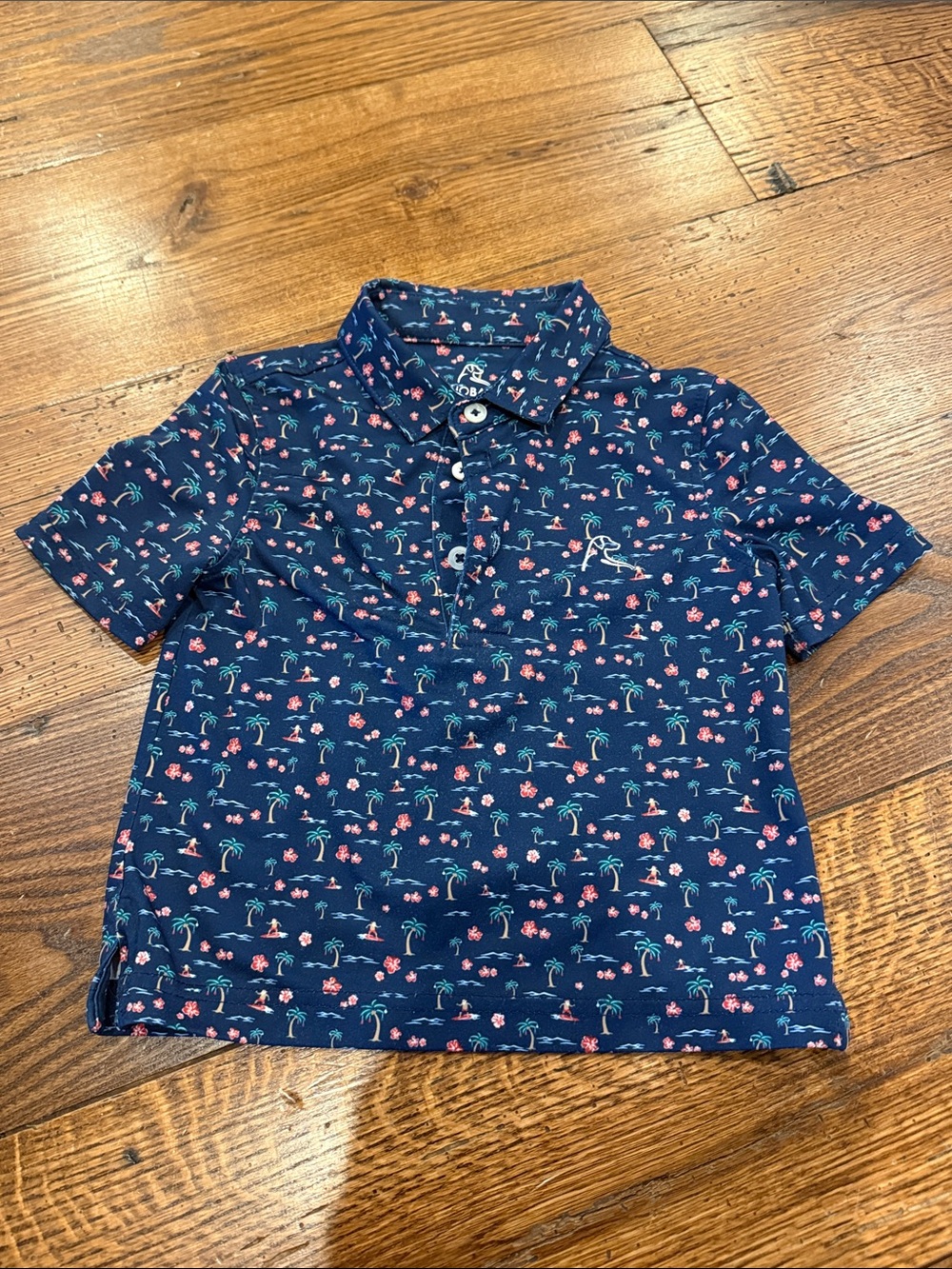 Rhoback Navy Polo with Pink & Green Tropical Print